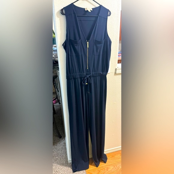 KORS Michael Kors Pants - Michael Kors size 1X dark navy blue jumpsuit with gold zipper